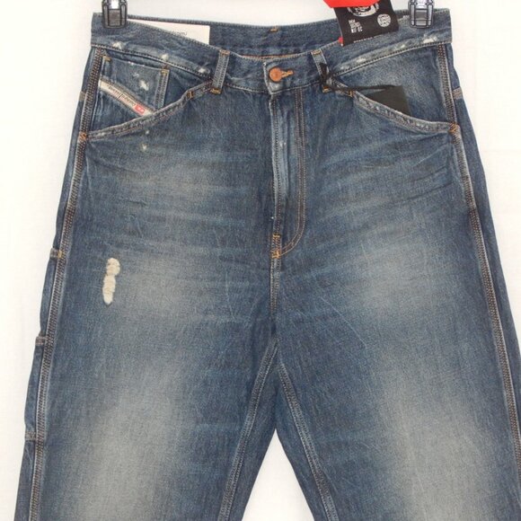 DIESEL D-FRANKY Regular Fit CARROT Men Cropped JEANS Dark Faded Ripped 32x30 NWT - Picture 6 of 12